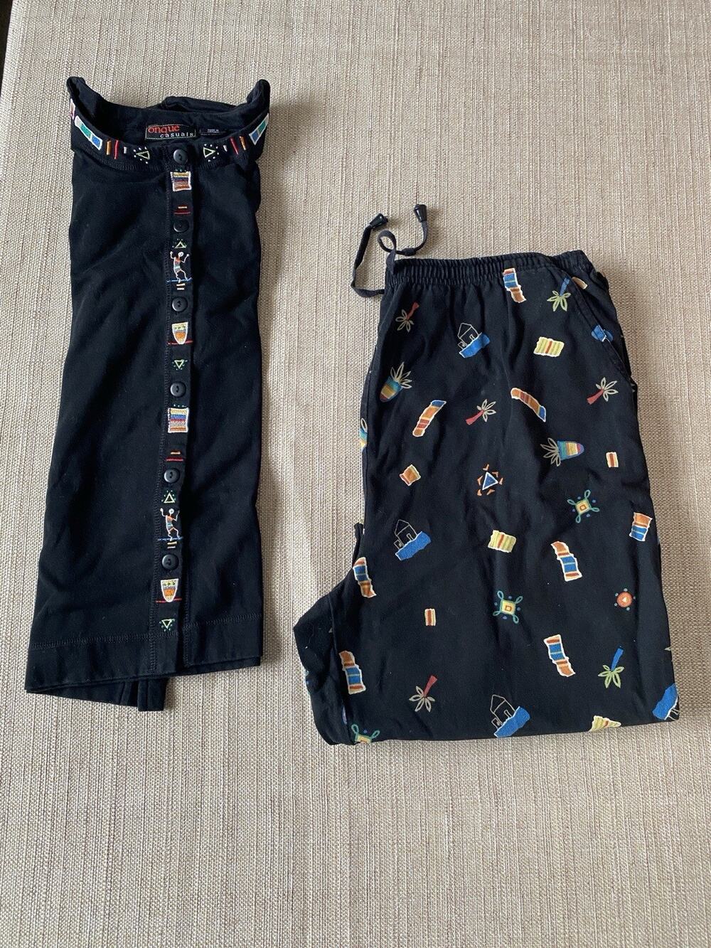 Onque Casuals Embroidered Top and Printed Pants Set Size L